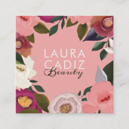 Moody & Elegant Waterverf Bloemen Arrangement Roze Vierkante Visitekaartje