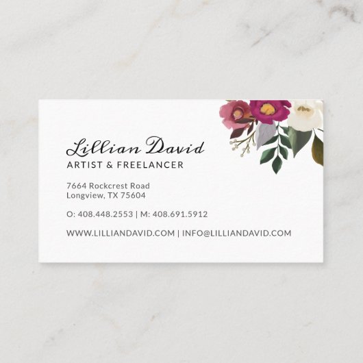 Moody & Elegant Waterverf Bloemenarrangement Visitekaartje (Achterkant)