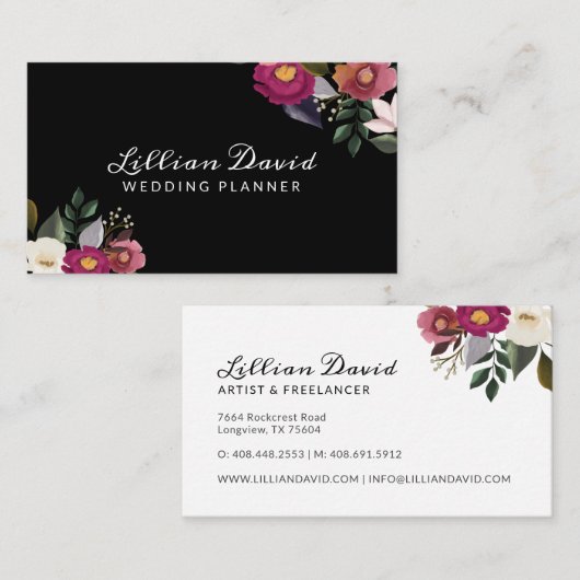 Moody & Elegant Waterverf Bloemenarrangement Visitekaartje (Voorkant / Achterkant)