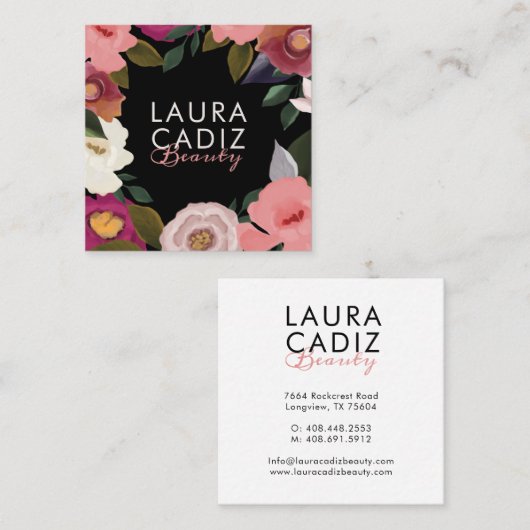 Moody & Elegant Waterverf Bloemenarrangement Zwart Vierkante Visitekaartje (Voorkant / Achterkant)