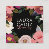 Moody & Elegant Waterverf Bloemenarrangement Zwart Vierkante Visitekaartje (Voorkant)