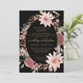 Moody Elegant Waterverf Flowers Black Blush Pink Kaart (Staand voorkant)