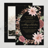 Moody Elegant Waterverf Flowers Black Blush Pink Kaart (Voorkant / Achterkant)