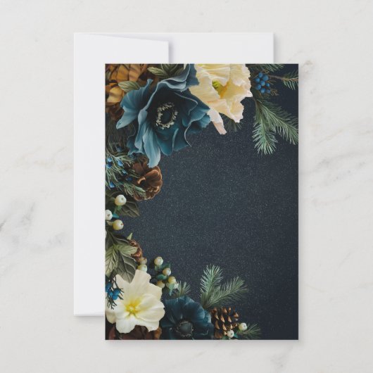 Moody Elegant Winter Blauw Bloemen Pine bruiloft Save The Date (Achterkant)