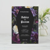 Moody Elegante Paarse Gotische Tuin Bloemen Huweli Kaart (Staand voorkant)