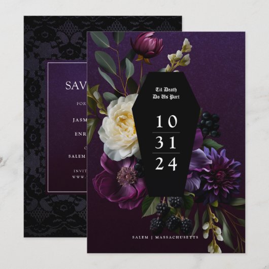 Moody Elegante Paarse Gotische Tuin Bloemen Red de Kaart (Voorkant / Achterkant)