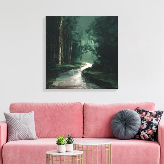 Moody Emerald Forest Path Oil Painting Canvas Art (Insitu (Woonkamer))