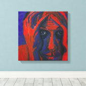 Moody Expressionist Portrait Red and Blue Emotiona Canvas Afdruk (Insitu (Houten vloer))