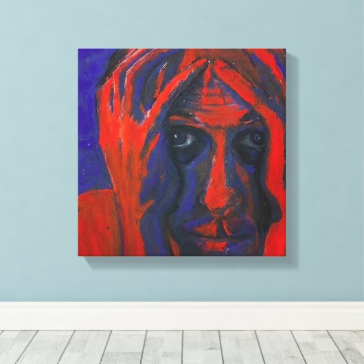 Moody Expressionist Portrait Red and Blue Emotiona Canvas Afdruk (Insitu (Houten vloer))