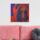 Moody Expressionist Portrait Red and Blue Emotiona Canvas Afdruk (Insitu (Woonkamer))