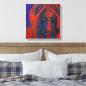 Moody Expressionist Portrait Red and Blue Emotiona Canvas Afdruk (Insitu (Slaapkamer))