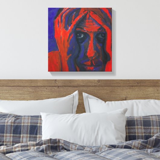 Moody Expressionist Portrait Red and Blue Emotiona Canvas Afdruk (Insitu (Slaapkamer))