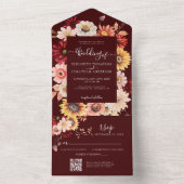 Moody Fall Burgundy Floral Dahlia Rustic OR Code All In One Uitnodiging (Binnen)