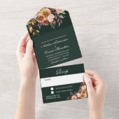Moody Fall Wedding Emerald Green All In One Uitnodiging (Afscheurbaar)