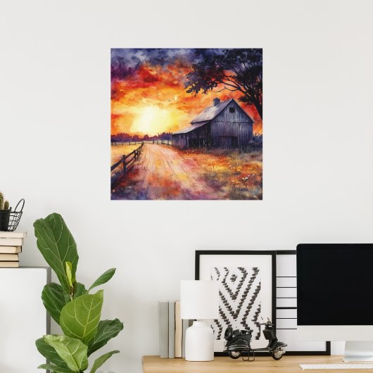 Moody Farm Sunset Poster (Thuiskantoor)