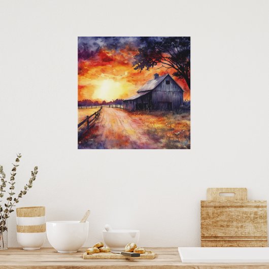 Moody Farm Sunset Poster (Keuken)
