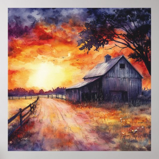 Moody Farm Sunset Poster (Voorkant)