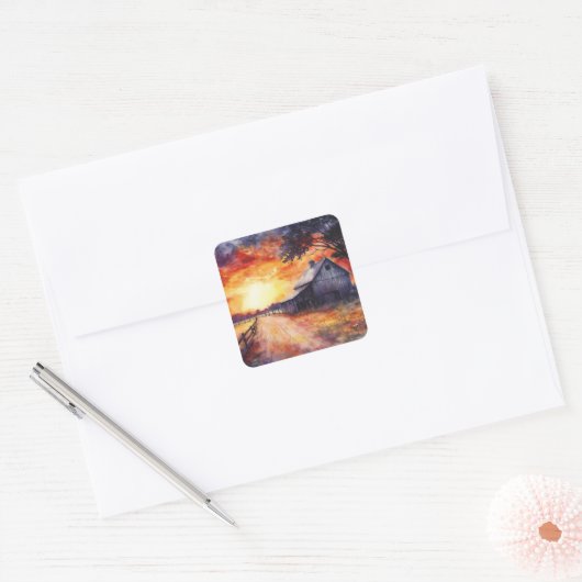 Moody Farm Sunset Vierkante Sticker (Envelop)