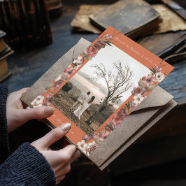 Moody Floral Autumn Foto Terracotta Save the Date Kaart