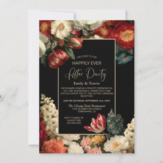 Moody Floral Black Happily Ever After Party Kaart (Voorkant)