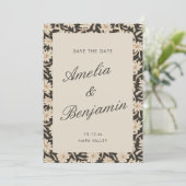 Moody Floral Black Ivory Script Wedding Save The Date (Staand voorkant)