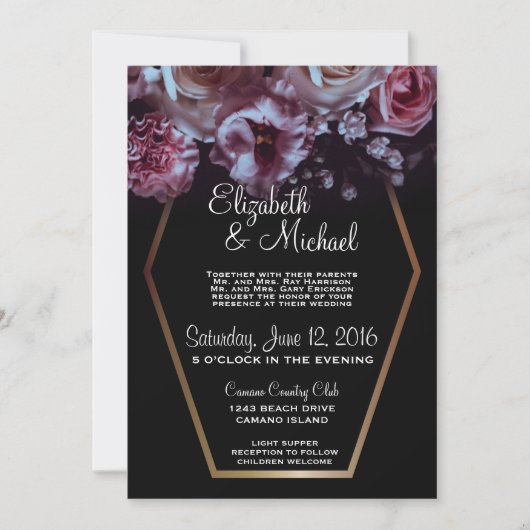 Moody Floral & Black Wedding Invitation Kaart (Voorkant)