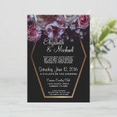 Moody Floral & Black Wedding Invitation Kaart (Staand voorkant)