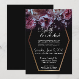 Moody Floral & Black Wedding Invitation Kaart