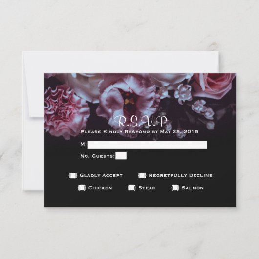 Moody Floral & Black Wedding RSVP-keuzen RSVP Kaartje (Voorkant)