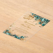 Moody Floral Blauwgroen Quinceañera Acryl Uitnodigingen (Laagn)