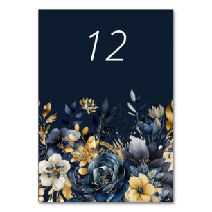 Moody Floral Blue Gold Trouwtafel Kaart