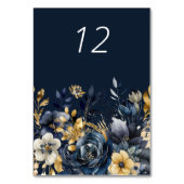 Moody Floral Blue Gold Trouwtafel Kaart (Achterkant)