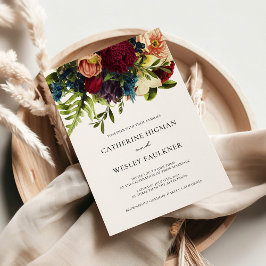 Moody Floral Bourgondië bruiloft Kaart