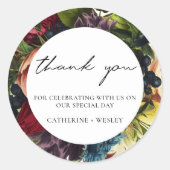 Moody Floral Bourgondië bruiloft Ronde Sticker (Voorkant)