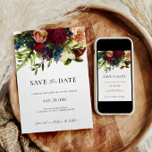 Moody Floral Bourgondië Bruiloft Save the Date Kaart