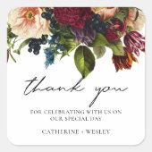 Moody Floral Bourgondië bruiloft Vierkante Sticker (Voorkant)