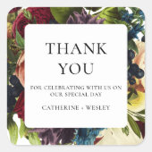 Moody Floral Bourgondië bruiloft Vierkante Sticker (Voorkant)