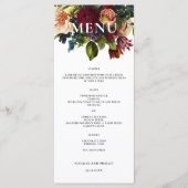 Moody Floral Bourgondië Trouwdiner Menu (Voorkant)