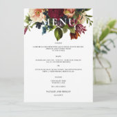 Moody Floral Bourgondië Trouwdiner Menu (Staand voorkant)