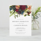 Moody Floral Bourgondië Verjaardag Kaart (Staand voorkant)
