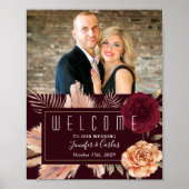 Moody Floral Burgundy Wedding Welcome Poster (Voorkant)