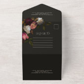 Moody Floral Dark Chic Burgundy Wedding QR Code All In One Uitnodiging (Buitenkant)