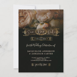 Moody Floral Elegant  Gold Dark Wedding Sav Save The Date