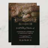 Moody Floral Elegant  Gold Dark Wedding Sav Save The Date (Voorkant / Achterkant)
