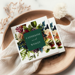 Moody Floral Emerald & Bourgogne Wedding Servet