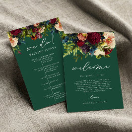 Moody Floral Emerald bruiloft welkomsttas kaart
