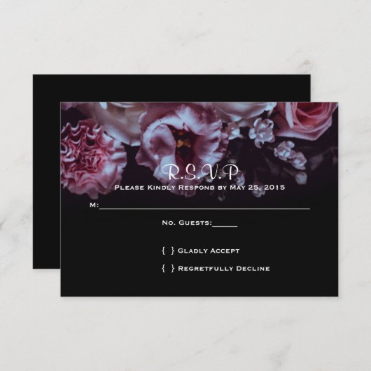 Moody Floral en Black Wedding RSVP (Voorkant / Achterkant)