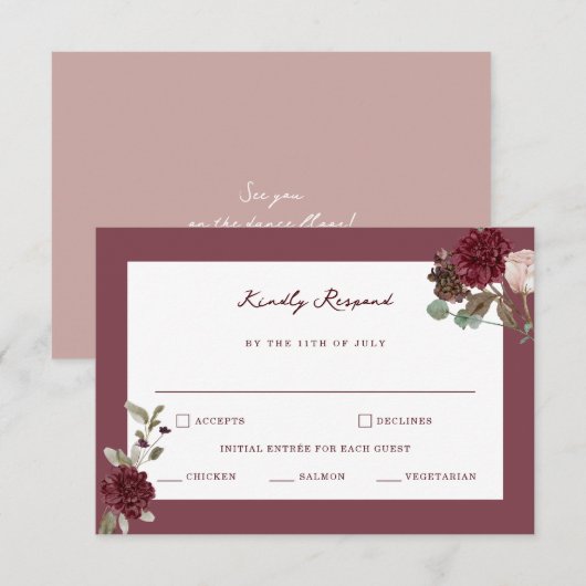 Moody Floral Fine Art Wedding RSVP Card Informatiekaartje (Voorkant / Achterkant)