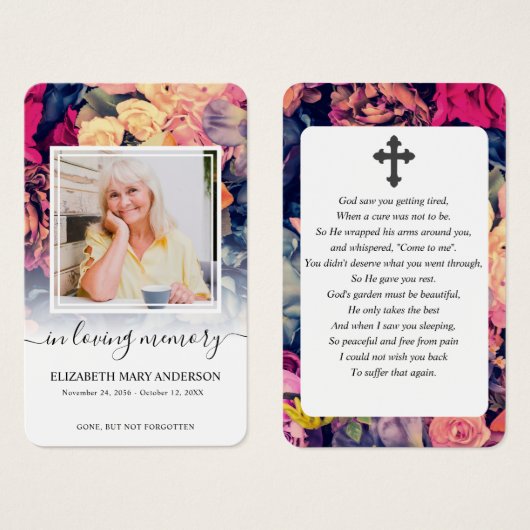 Moody Floral Foto Sympathie Uitvaartgebed Kaart (Voorkant /achterkant)