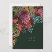 Moody Floral Gold Forest Green Wedding Save The Date (Achterkant)